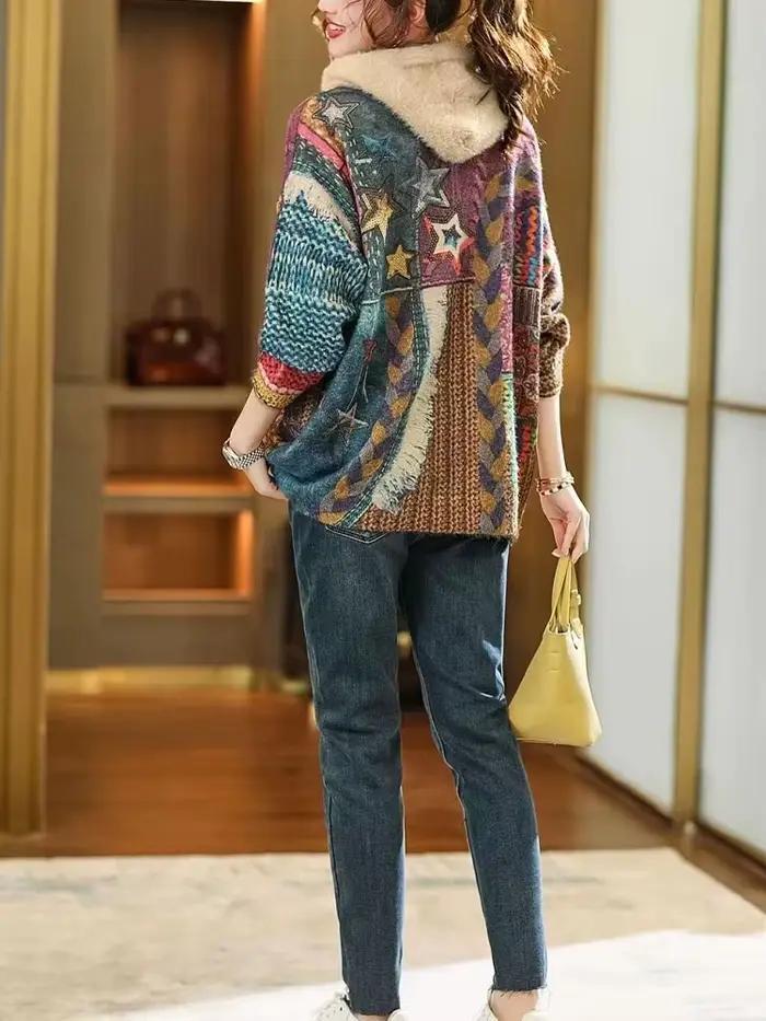 Amax luluE zimný kórejský luxusný dámsky kapucňový sveter s potlačou a trblietkami
