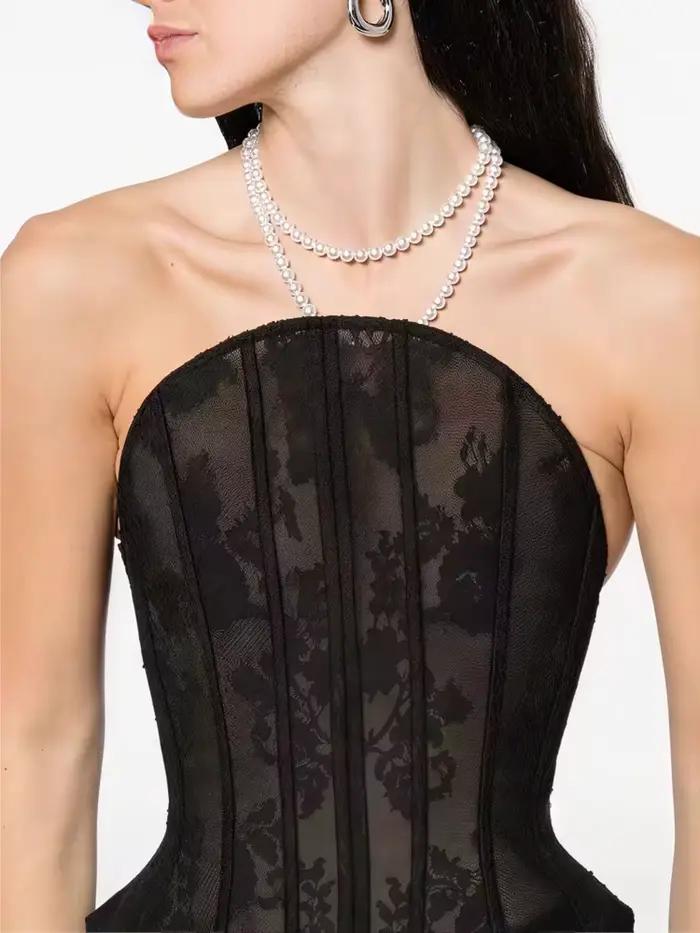 Čierny priesvitný čipkovaný bustier pre ženy