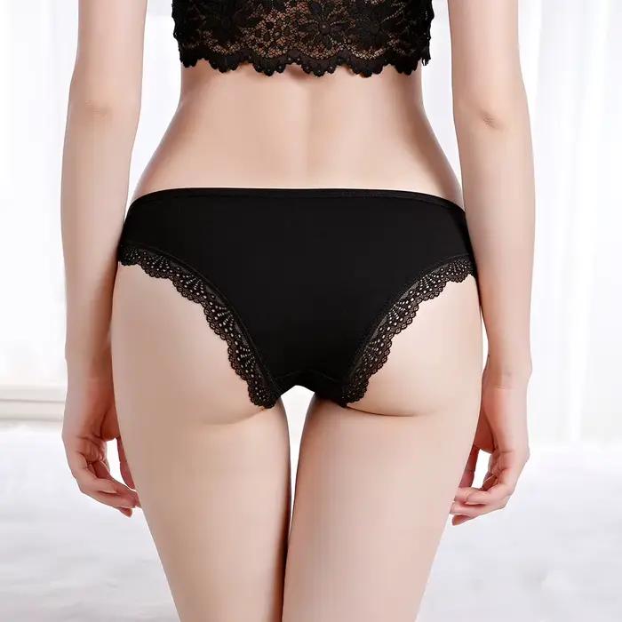Culotte taille basse en coton pour femme, sous-vêtement sexy en dentelle sur le devant, 5 pièces/ensemble