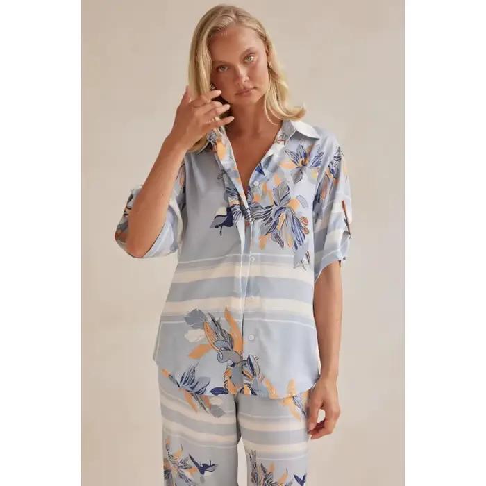 Ensemble pyjama 2 pièces imprimé Floral pour femmes, manches courtes, boutonné, vêtements de nuit do