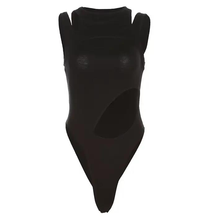 SylCue – body Design creux irrégulier pour femme, nouveau Style, col rond, sans manches, slim, exten
