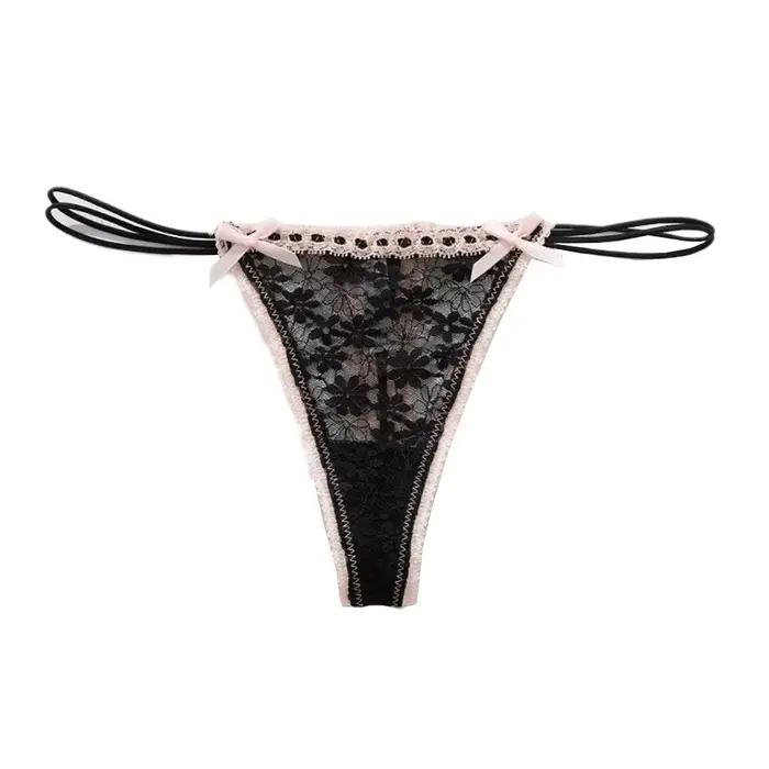 Culotte taille basse en dentelle avec nœud, tenue quotidienne, vêtements de maison, couleur unie, to