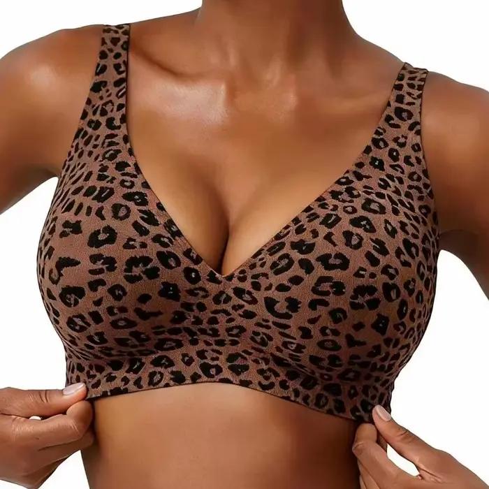 Soutien-gorge sans armatures pour femme, imprimé léopard, sans coutures, maintien doux, bonnet compl