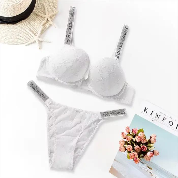 Ensemble de lingerie Victoria's Secret avec motif cœur, extensible et respirant, ensemble de sous-vê