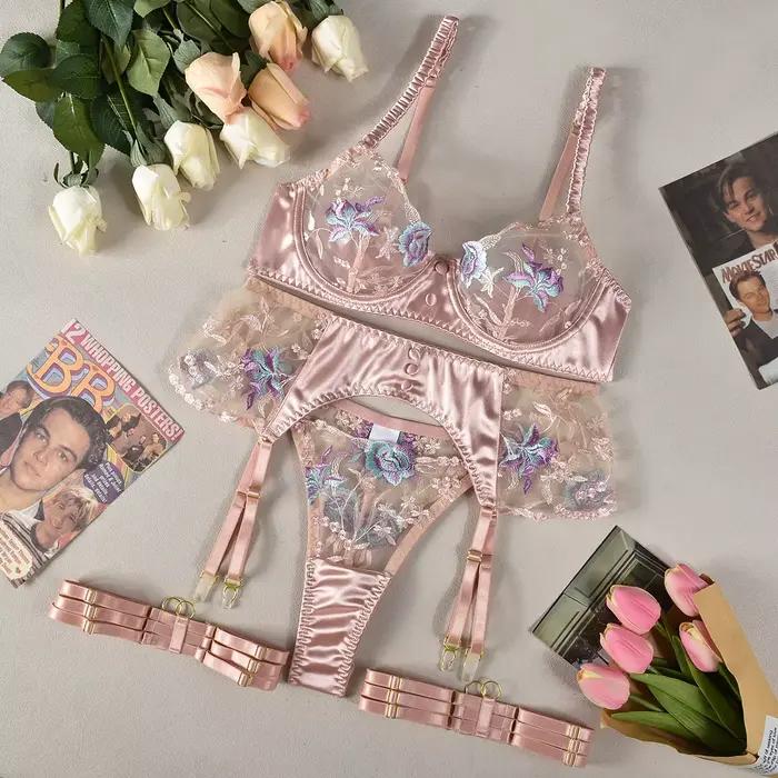Lingerie sensuelle pour femmes, sous-vêtements fantaisie en soie transparente, jarretelles transpare