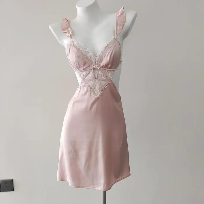 Chemise de nuit brodée pour femmes, lingerie française, chemise de nuit sexy, vêtements de détente p