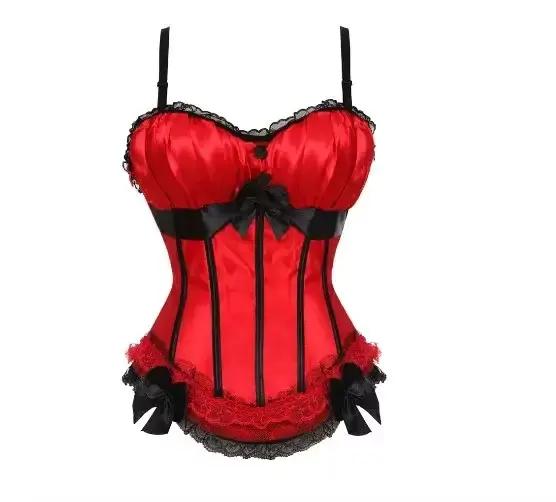 Robe Corset rouge gothique à lacets, Bustier victorien, surbuste, Mini jupe Sexy en dentelle, Vintag