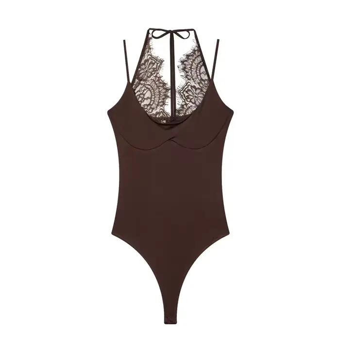 Body Femme 2026 Nouvelle Collection Été Noir Élégant Chic Personnalité Bretelles Fines avec Dentelle