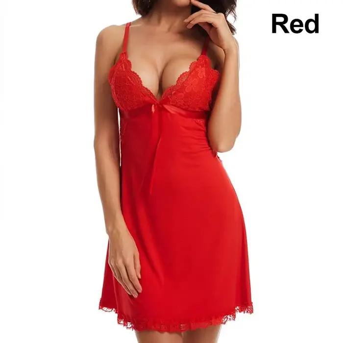 Robe de nuit en dentelle à col en V pour femmes, pyjamas, vêtements de nuit, évider, lingerie amusan