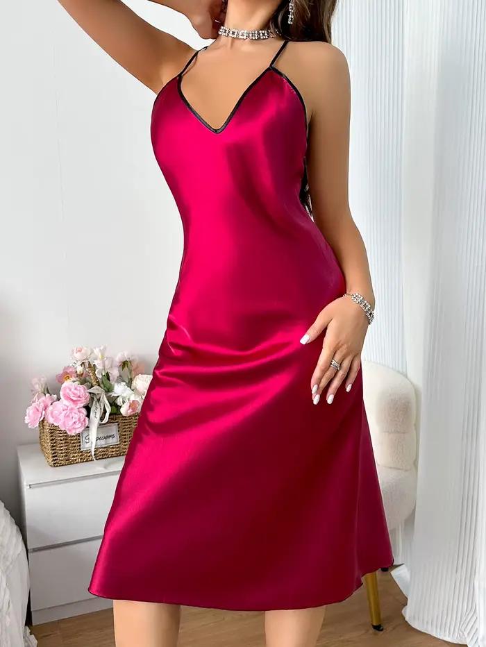 Robe de nuit élégante pour femme, col en V, sexy, rouge, confortable, longue, pour mariée et usage q