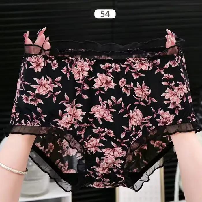 Culotte en dentelle soyeuse pour femme, slip grande taille, imprimé lait, sexy, à volants, nœud papi