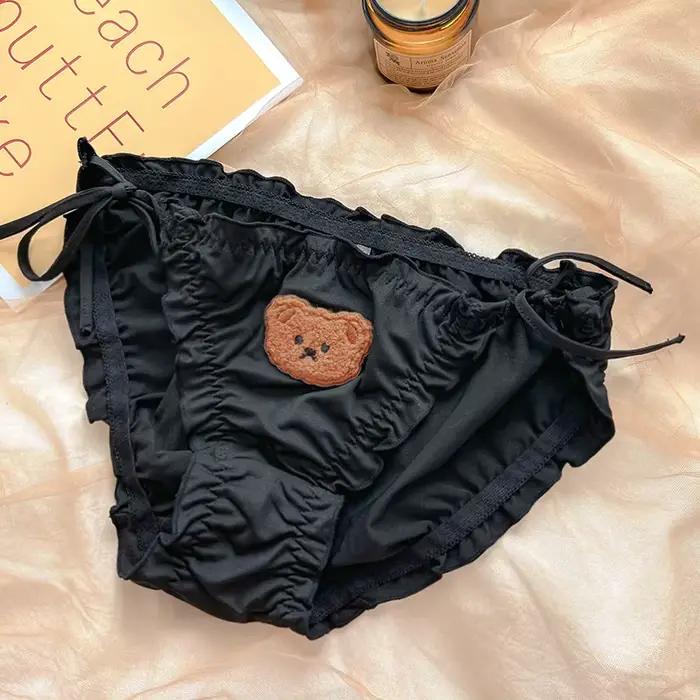 Injpanties de lait brodés d'ours de dessin animé pour femmes, slips à nœud princesse Lolita, sous-vê