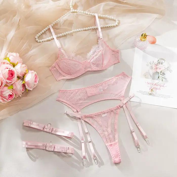 Ensemble de Lingerie Fantaisie Sexy et Élégante 3 Pièces avec Jarretelles, Soutien-Gorge Sissy Coule