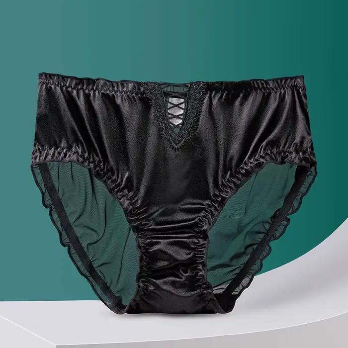 Soie Satin Sexy femmes culottes haut de gamme slips Sexy dentelle creuse été sous-vêtements respiran
