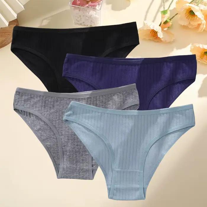 4 pièces/ensemble femmes coton culottes Sexy doux rayé caleçon 12 couleur unie slips femme confortab