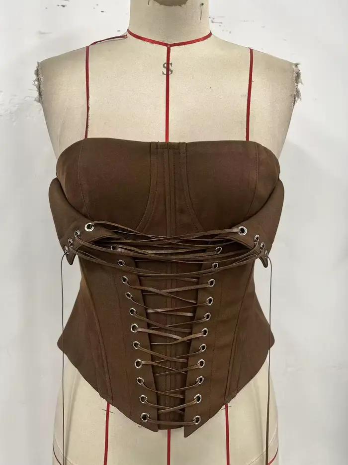 Corset en arête de poisson avec cravate en corde, Camisole Sexy sans bretelles, mode d'été, Bustier