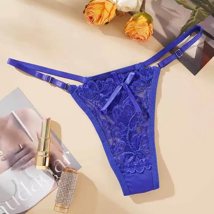 Culottes string en dentelle taille basse pour femme, avec bretelles latérales ajustables, ajourées,