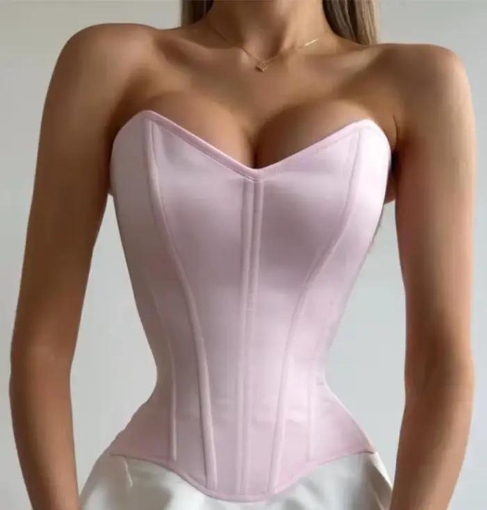 Corset bustier rose sans bretelles pour femme, décolleté cœur, amincissant, pour soirée et club, sty