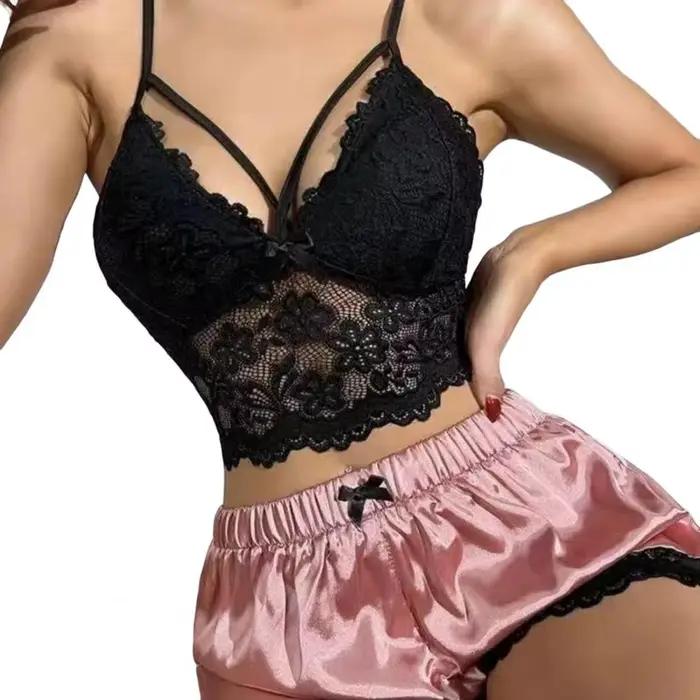 Ensemble pyjama femme 2 pièces/ensemble, vêtements de nuit pour la Saint-Valentin, dentelle ajourée,