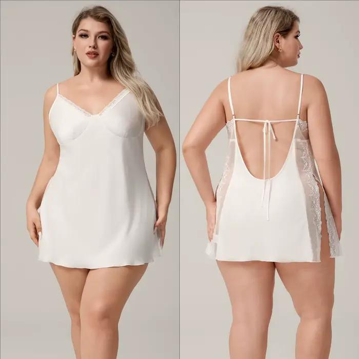 Chemise de nuit blanche Sexy pour femmes, dos nu, robe de maison, vêtements de nuit, Lingerie intime