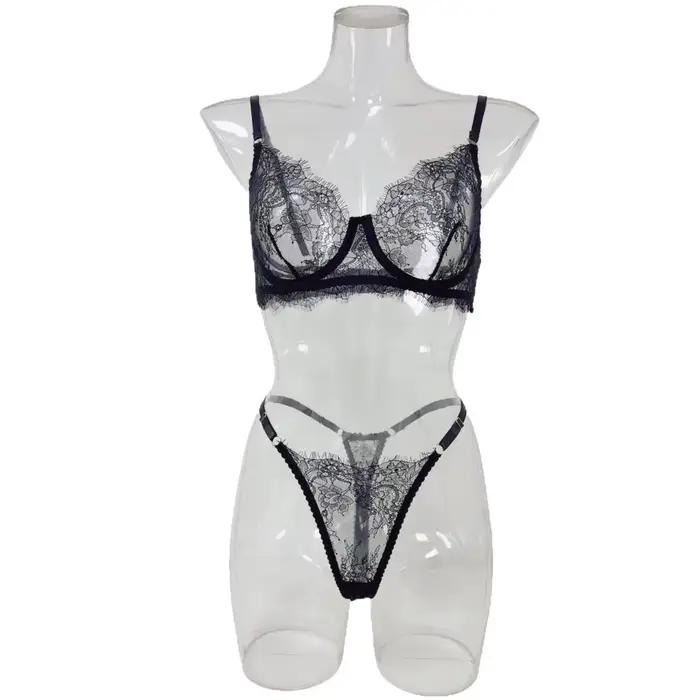 Ensemble de lingerie en dentelle transparente, soutien-gorge sexy et culotte string en dentelle flor