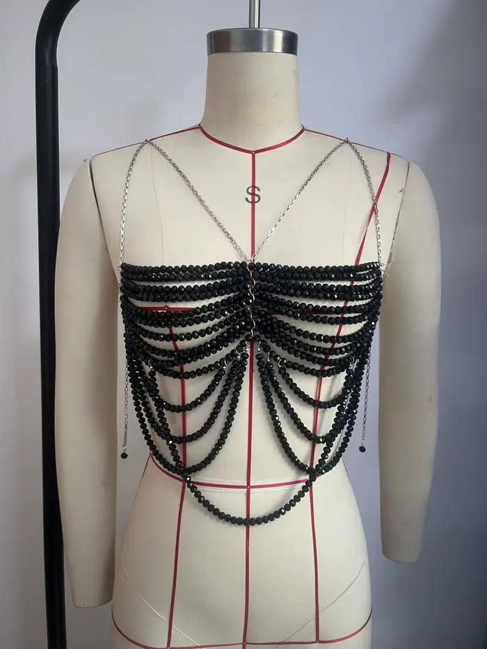 Style européen noir multicouche perlé hauts de soutien-gorge chaîne de corps Camis boîte de nuit Cos