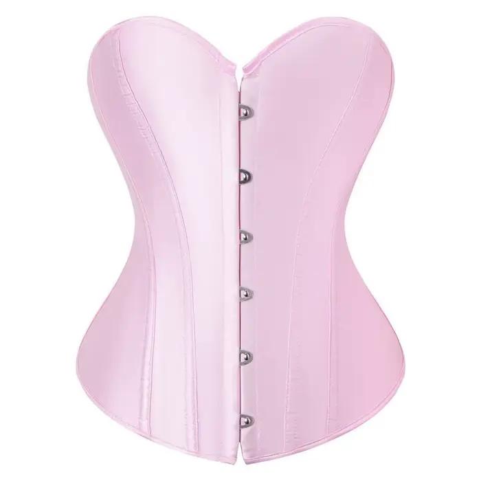 Corset bustier rose en satin pour femme, sans bretelles, avec fermeture frontale, amincissant et scu
