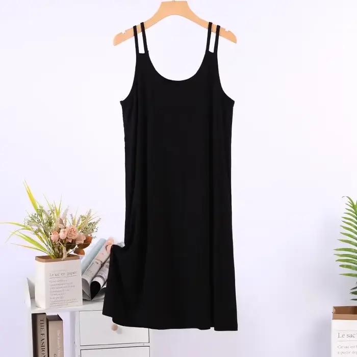 Robe de nuit d'été sans manches à col rond pour femme, robe de sommeil unie tendance, vêtement d'int