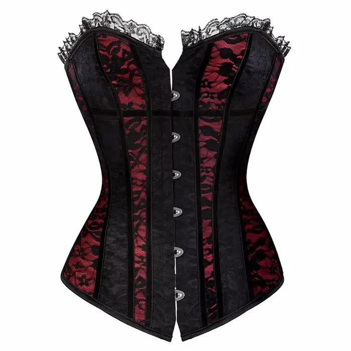 Corset Top grande taille femmes Sexy surbuste Bustier Blouse à lacets Floral gothique Satin Vintage