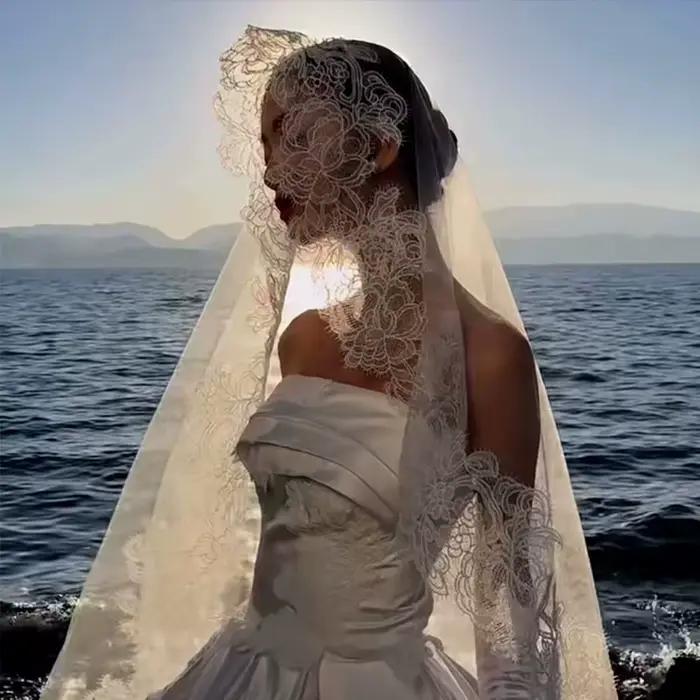 Voile de mariée romantique en dentelle de luxe, nouveau modèle 2024, accessoires de mariage cathédra
