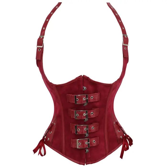 Corsets et bustiers steampunk, sexy, à col halter, gaine de taille synthétique, corset gothique roug
