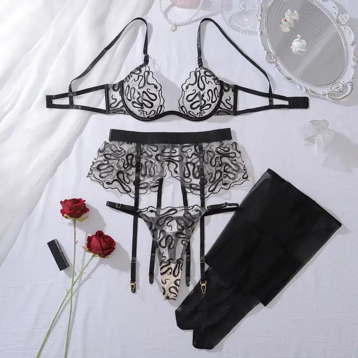 Ellolace – Lingerie audacieuse pour femmes, sous-vêtements brodés de Serpent exotiques, dentelle tra