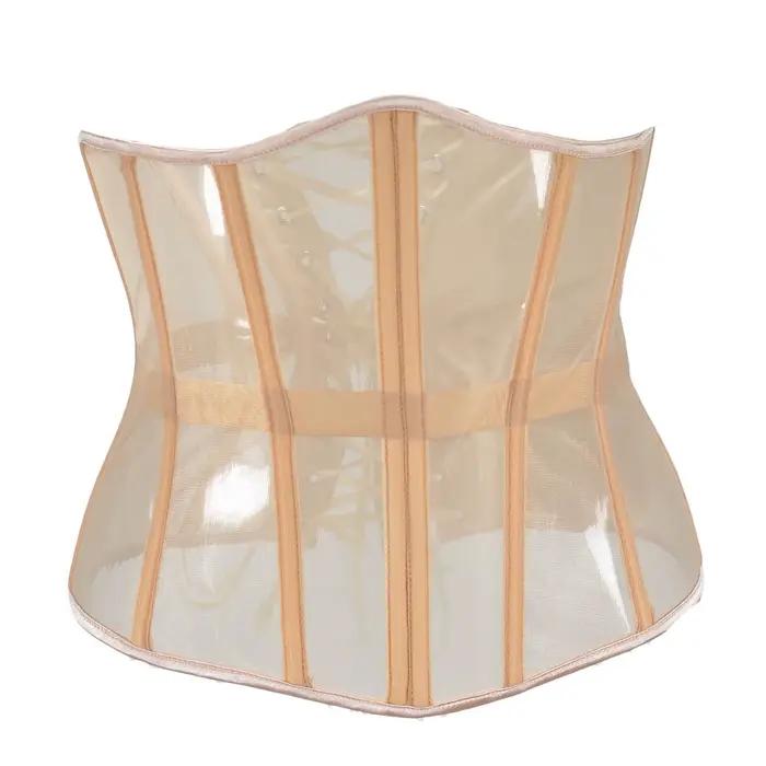 Corset amincissant pour femme avec 16 baleines en acier, en maille transparente, à lacets, rouge, no