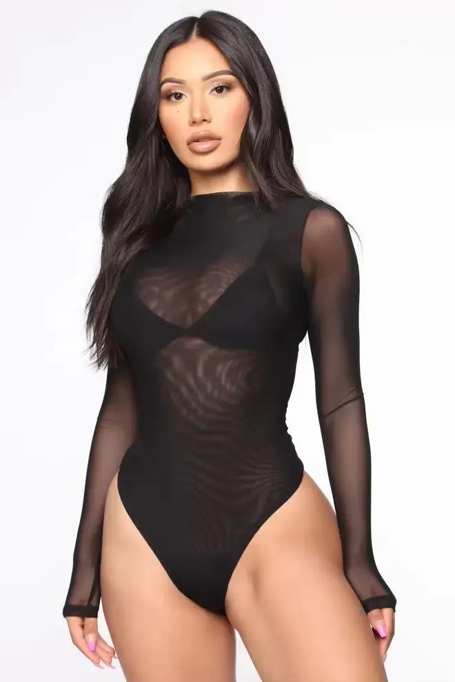 Sexy Transparent noir corps femme maille mince Body haut pour dames voir à travers Body Shapewear fe