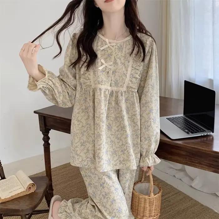 Pyjama grande taille pour femme, style jardin, tenue de nuit et d'intérieur, ensemble deux pièces, v