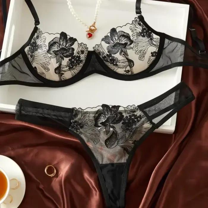Élégant noir Sexy nuisette à armatures soutien-gorge ensemble de sous-vêtements fête Club nuit femme
