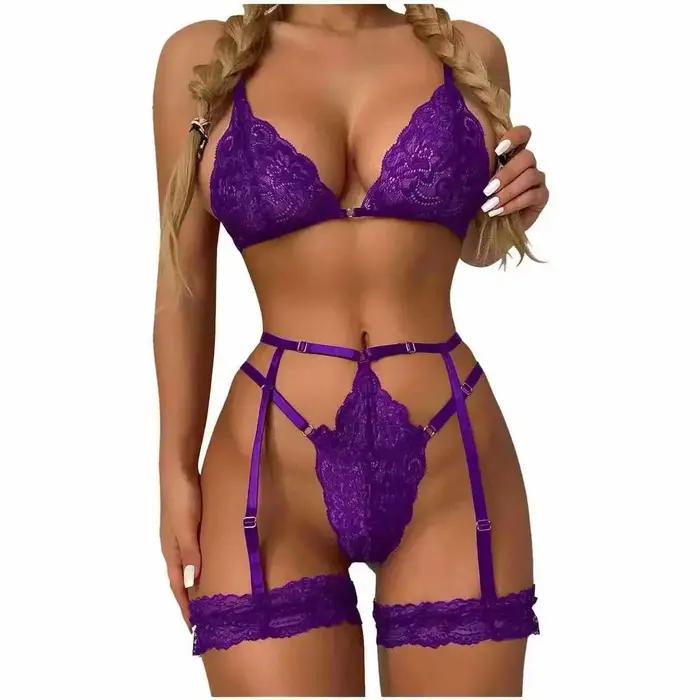 Conjunto de Tanga para mujer, Body Sexy de encaje con aros, disfraces sexys para mujer, sujetador y