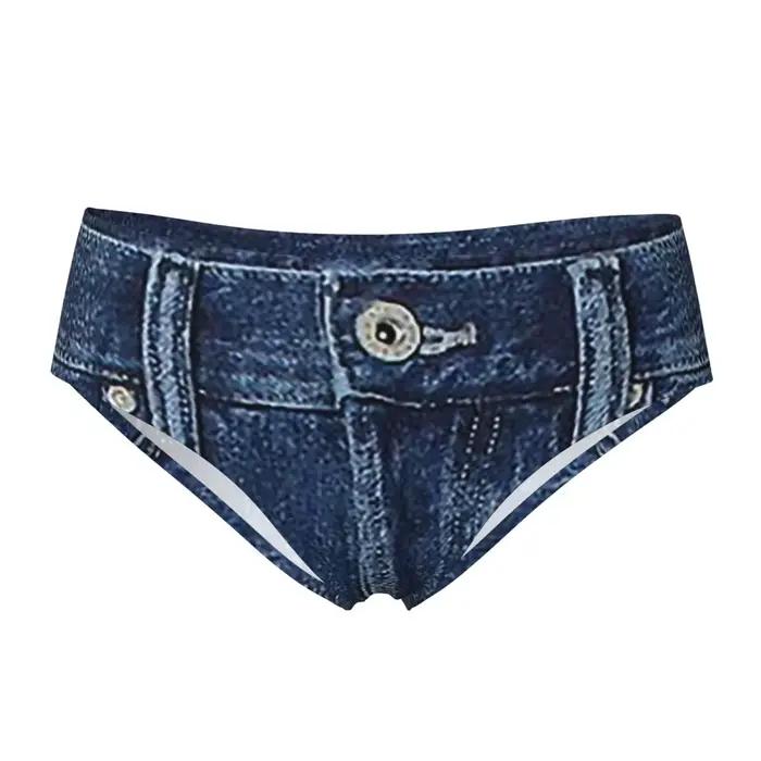 Personnalisé bleu Denim classique jean Texture culottes slips femmes confort slips sous-vêtements re