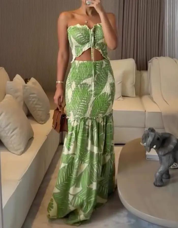 2025 printemps femmes licou robe imprimer sirène longues robes robe moulante femme été nouvelle mode