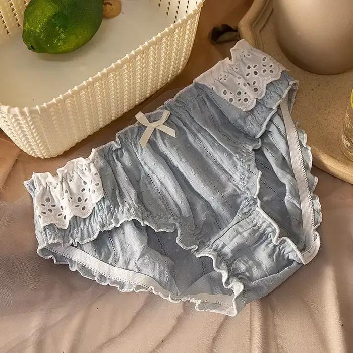 Culotte sans Couture en Pur Coton pour Femme, Sous-Vêtement Sexy à Bord en Dentelle, Slip Jaune avec