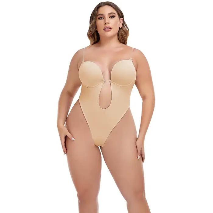 Soutien-gorge Invisible pour femmes, Corset dos nu, décolleté en V profond, u-plunge, string, entraî
