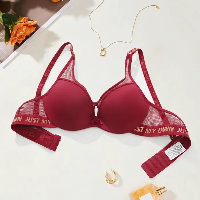 BEAUWEAR – soutien-gorge Push Up avec lettres imprimées pour femme, sous-vêtements en maille métalli