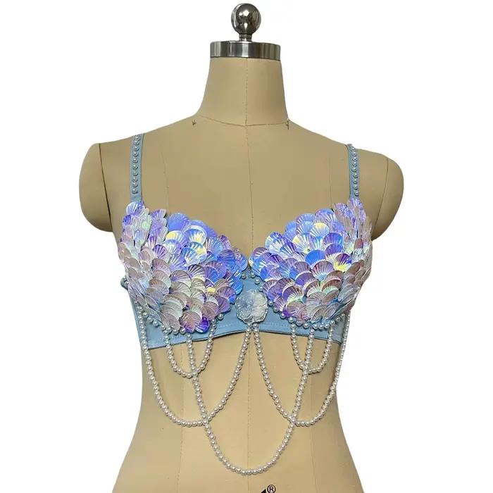 Nouveau Original fait à la main sirène danse du ventre soutien-gorge pour femmes paillettes coquille