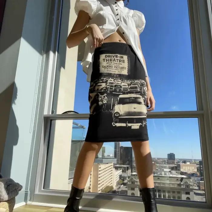 Spring Knitprinting Black Medium-Length Elegant Commuter Solid Color Mini Dress Bodycon Skirt Bodyco