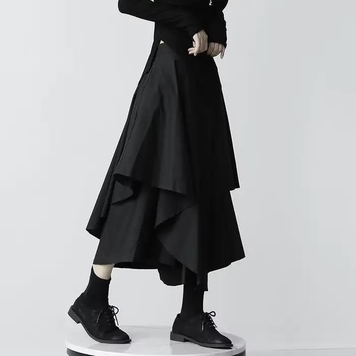 Jupe asymétrique pour femme, taille haute, coupe évasée, style queue de poisson, noire, collection P