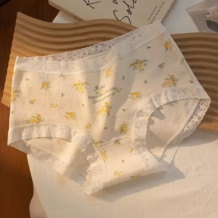 Coton femmes culottes dentelle florale mignon Sexy Lingerie respirant confortable slips japonais fem