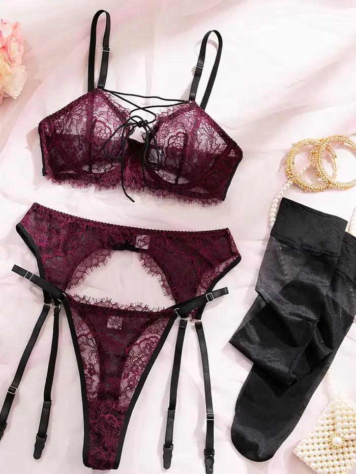 Belamimi Lingerie érotique avec bas dentelle cils transparent Sexy corps façonnage rassembler séduis