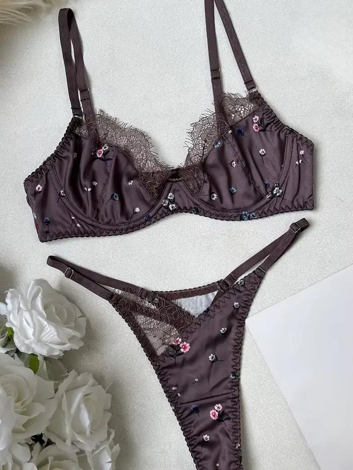 Ensemble de lingerie de style français Belamimi | Ensemble soutien-gorge et string sexy à pois en