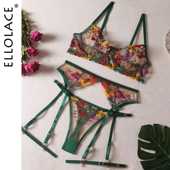 Ensemble de Lingerie florale jaune Sexy, sous-vêtements en dentelle transparente pour femmes, soutie
