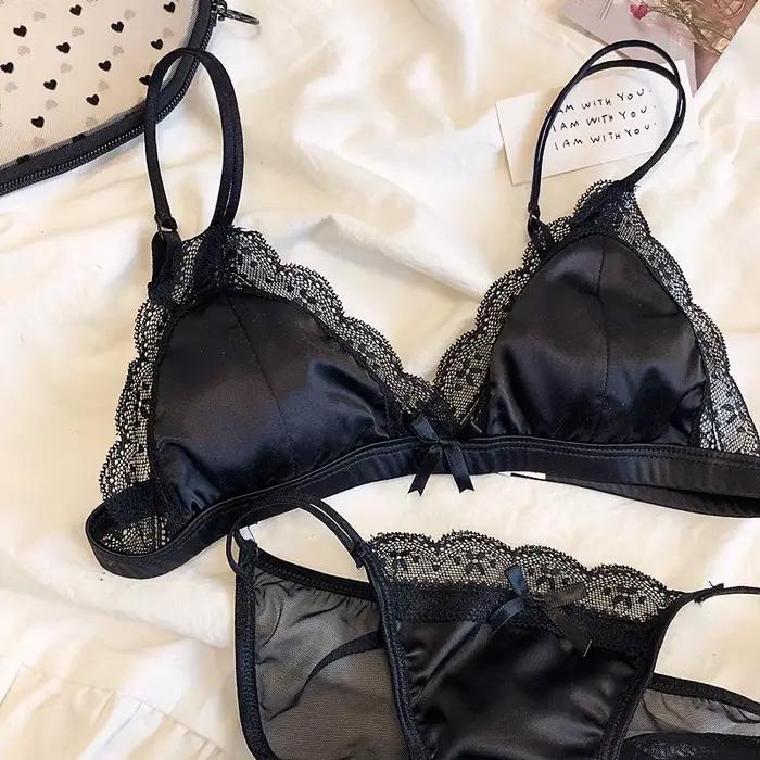 Soutien-gorge Triangle en dentelle française, Sexy, couleur unie, sans anneau en acier, petits seins